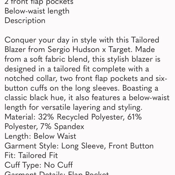 Sergio hudson x target black blazer nwt - Picture 6 of 6